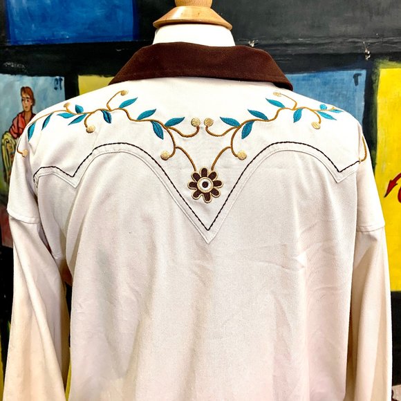 Western Mens Shirt, Leather lace yoke, smile pocke - Picture 3 of 6